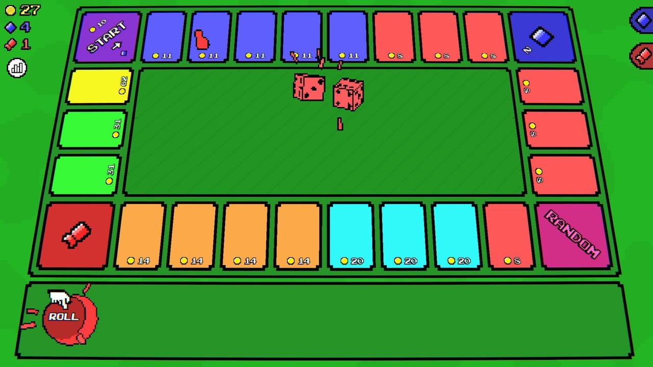 Meeple Incremental board with colored meeples, dice, and cozy tile track from a real Steam screenshot