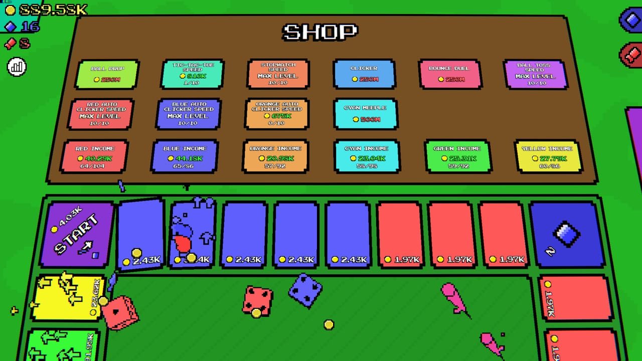 Meeple Incremental overview showing shop, board layout, and progression UI from a real in-game screenshot